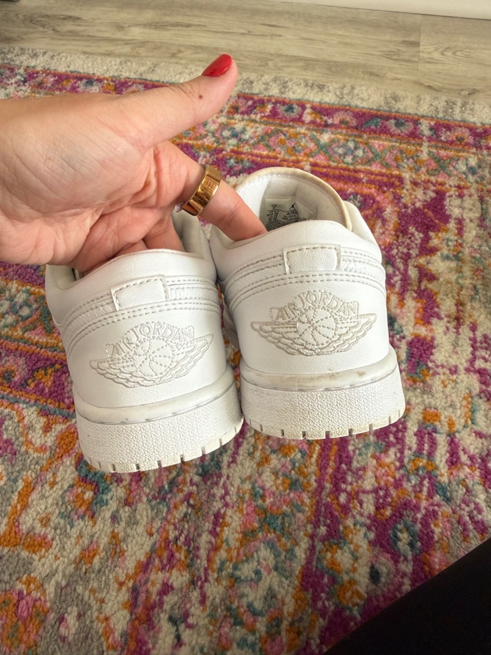 Air Jordan 1 Low Triple White Leather Sneakers - Picture 4 of 8